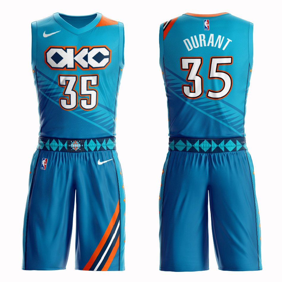 Customized Men Oklahoma City Thunder 35 Durant blue NBA Nike jersey